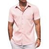 COOFANDY Men’s Linen Shirts Short Sleeve Casual Shirts Summer Beach Button Down Shirts with Pocket(Light Pink)