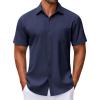 COOFANDY Men’s Linen Shirts Short Sleeve Casual Shirts Summer Beach Button Down Shirts with Pocket(Navy Blue)