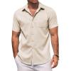COOFANDY Men’s Linen Shirts Short Sleeve Casual Shirts Summer Beach Button Down Shirts with Pocket(Nude)