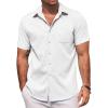 COOFANDY Men’s Linen Shirts Short Sleeve Casual Shirts Summer Beach Button Down Shirts with Pocket(White)