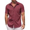 COOFANDY Men’s Linen Shirts Short Sleeve Casual Shirts Summer Beach Button Down Shirts with Pocket(Wine Red)