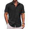 COOFANDY Men’s Linen Short Sleeve Button Down Shirts Casual Summer Beach Vacation Shirts(Black)