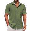 COOFANDY Men’s Linen Short Sleeve Button Down Shirts Casual Summer Beach Vacation Shirts(Chive)
