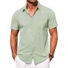 COOFANDY Men’s Linen Short Sleeve Button Down Shirts Casual Summer Beach Vacation Shirts(Mint Green)