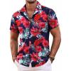 COOFANDY Men’s Linen Short Sleeve Button Down Shirts Casual Summer Beach Vacation Shirts(Navy-floral)