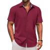 COOFANDY Men’s Linen Short Sleeve Button Down Shirts Casual Summer Beach Vacation Shirts(Red Dahlia)