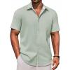 COOFANDY Men’s Linen Short Sleeve Button Down Shirts Casual Summer Beach Vacation Shirts(Sea Foam)