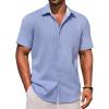 COOFANDY Men’s Linen Short Sleeve Button Down Shirts Casual Summer Beach Vacation Shirts(True Blue)