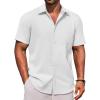 COOFANDY Men’s Linen Short Sleeve Button Down Shirts Casual Summer Beach Vacation Shirts(White)