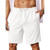 COOFANDY Men’s Linen Shorts Casual Summer Beach Shorts Elastic Waist Drawstring Vacation Shorts with Pockets(A_white)