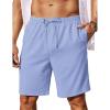 COOFANDY Men’s Linen Shorts Casual Summer Beach Shorts Elastic Waist Drawstring Vacation Shorts with Pockets(Blue)