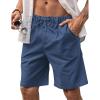 COOFANDY Mens Linen Shorts Elastic Waist Drawstring Casual Summer Beach Shorts(Denim Blue)