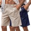 COOFANDY Mens Linen Shorts Elastic Waist Drawstring Casual Summer Beach Shorts(Linen Khaki/Navy Blue)