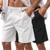 COOFANDY Mens Linen Shorts Elastic Waist Drawstring Casual Summer Beach Shorts(White/Black)