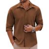 COOFANDY Mens Long Sleeve Button Down Shirts Casual Untucked Shirts Stretch Shirts(Brown)