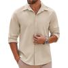 COOFANDY Mens Long Sleeve Button Down Shirts Casual Untucked Shirts Stretch Shirts(Khaki)