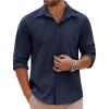 COOFANDY Mens Long Sleeve Button Down Shirts Casual Untucked Shirts Stretch Shirts(Navy Blue)