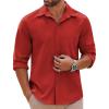 COOFANDY Mens Long Sleeve Button Down Shirts Casual Untucked Shirts Stretch Shirts(Red)