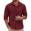 COOFANDY Mens Long Sleeve Button Down Shirts Casual Untucked Shirts Stretch Shirts(Wine Red)