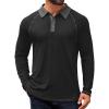 COOFANDY Mens Long Sleeve Polo Shirts Casual Button Collared Shirts Raglan Golf T Shirt(Black)