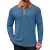 COOFANDY Mens Long Sleeve Polo Shirts Casual Button Collared Shirts Raglan Golf T Shirt(Denim Blue)