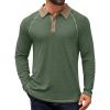 COOFANDY Mens Long Sleeve Polo Shirts Casual Button Collared Shirts Raglan Golf T Shirt(Green)