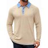 COOFANDY Mens Long Sleeve Polo Shirts Casual Button Collared Shirts Raglan Golf T Shirt(Light Khaki)