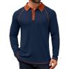 COOFANDY Mens Long Sleeve Polo Shirts Casual Button Collared Shirts Raglan Golf T Shirt(Navy Blue)