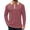 COOFANDY Mens Long Sleeve Polo Shirts Casual Button Collared Shirts Raglan Golf T Shirt(Red)