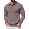 COOFANDY Mens Long Sleeve Polo Sweater Knit Polo Casual Thermal Pullover Sweater with Pocket(Brown)