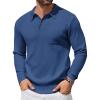 COOFANDY Mens Long Sleeve Polo Sweater Knit Polo Casual Thermal Pullover Sweater with Pocket(Dark Blue)