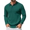 COOFANDY Mens Long Sleeve Polo Sweater Knit Polo Casual Thermal Pullover Sweater with Pocket(Green)