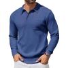 COOFANDY Mens Long Sleeve Polo Sweater Knit Polo Casual Thermal Pullover Sweater with Pocket(Navy Blue)