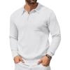 COOFANDY Mens Long Sleeve Polo Sweater Knit Polo Casual Thermal Pullover Sweater with Pocket(White)