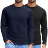 COOFANDY Mens Long Sleeve Tee Shirts Stretch Crew Neck Thermal Shirts Casual T Shirts for Men((2 Pack) Black+dark Blue)