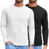 COOFANDY Mens Long Sleeve Tee Shirts Stretch Crew Neck Thermal Shirts Casual T Shirts for Men((2 Pack) Black+white)