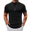 COOFANDY Mens Mock Turtleneck Shirts Short Sleeve Casual Basic T-Shirts Ribbed Solid Pullover Tops(A-black)