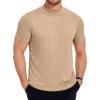 COOFANDY Mens Mock Turtleneck Shirts Short Sleeve Casual Basic T-Shirts Ribbed Solid Pullover Tops(A-khaki)
