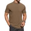 COOFANDY Mens Mock Turtleneck Shirts Short Sleeve Casual Basic T-Shirts Ribbed Solid Pullover Tops(Brown)