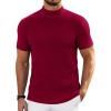 COOFANDY Mens Mock Turtleneck Sweater Short Sleeve Turtle Neck Sweaters Casual Ribbed Knited Pullover Tops Solid Basic Tee(Dark Red)