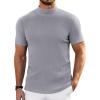 COOFANDY Mens Mock Turtleneck Sweater Short Sleeve Turtle Neck Sweaters Casual Ribbed Knited Pullover Tops Solid Basic Tee(Light Grey)