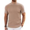 COOFANDY Mens Mock Turtleneck Sweater Short Sleeve Turtle Neck Sweaters Casual Ribbed Knited Pullover Tops Solid Basic Tee(Light Khaki)