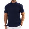 COOFANDY Mens Mock Turtleneck Sweater Short Sleeve Turtle Neck Sweaters Casual Ribbed Knited Pullover Tops Solid Basic Tee(Navy Blue)