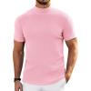 COOFANDY Mens Mock Turtleneck Sweater Short Sleeve Turtle Neck Sweaters Casual Ribbed Knited Pullover Tops Solid Basic Tee(Pink)