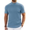 COOFANDY Men’s Mock Turtleneck T Shirt Short Sleeve Slim Fit Basic Casual Undershirt Solid Color Pullover Tee(Light Blue)