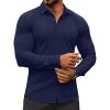 COOFANDY Men’s Muscle Fit Dress Shirts Wrinkle-Free Long Sleeve Casual Button Down Shirts(Deep Blue)