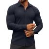COOFANDY Men’s Muscle Fit Dress Shirts Wrinkle-Free Long Sleeve Casual Button Down Shirts(Navy Blue)