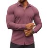 COOFANDY Men’s Muscle Fit Dress Shirts Wrinkle-Free Long Sleeve Casual Button Down Shirts(Red Purple)