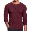 COOFANDY Men’s Muscle Slim Fit T-Shirt Long Sleeve Henley Shirts Casual Gym Workout Athletic Tee Shirts(Wine Red)