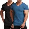 COOFANDY Men’s Muscle T Shirts Stretch Short Sleeve V Neck Bodybuilding Workout Tee Shirts Ribbed Knit Shirt(Blue/Black-2 Pack)
